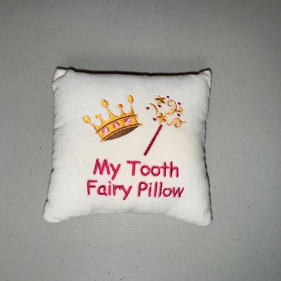 Tooth Fairy Pillow Secret Money Pocket Embroidered Crown Wand Kids Keepsake - Picture 1 of 7